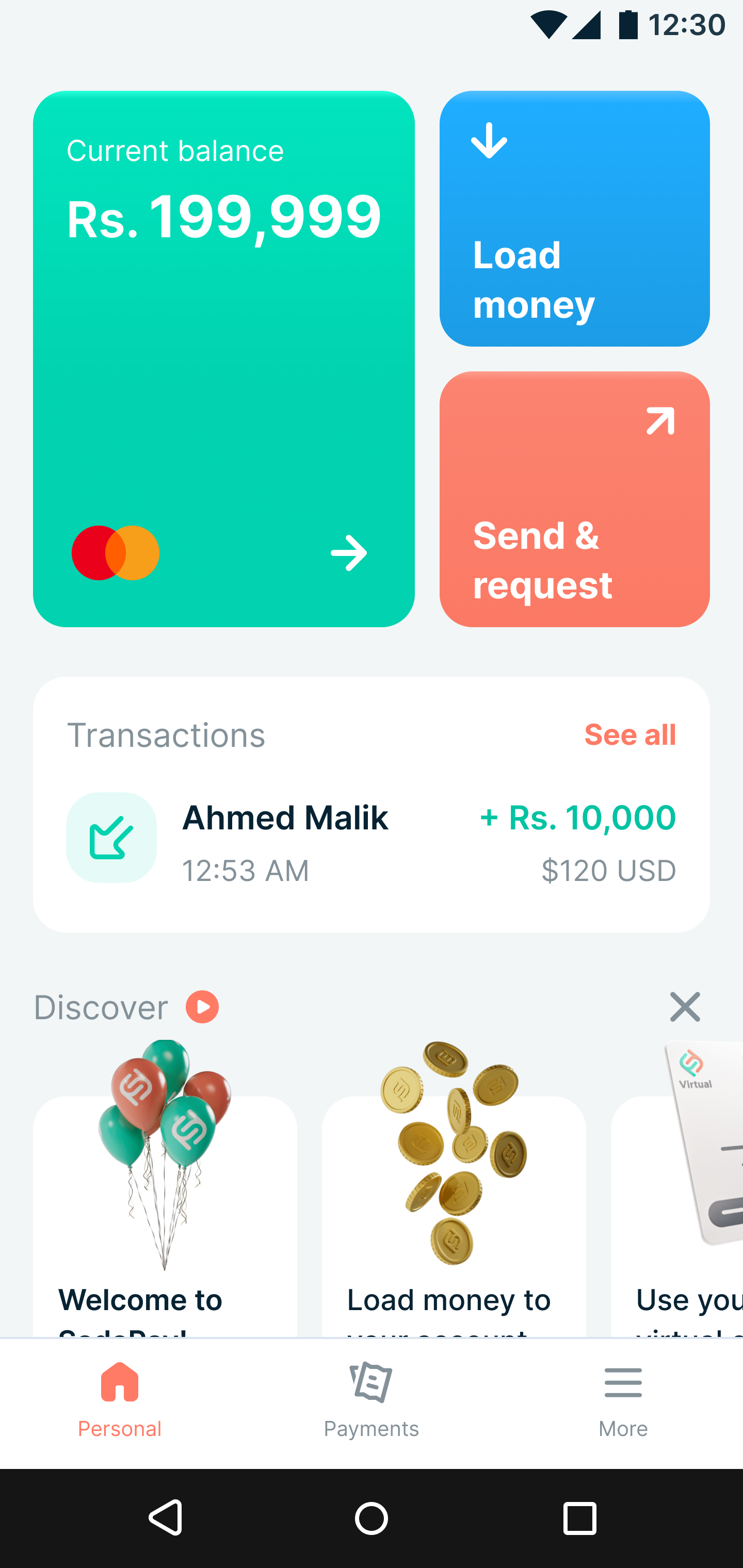 SadaPay home balance screen