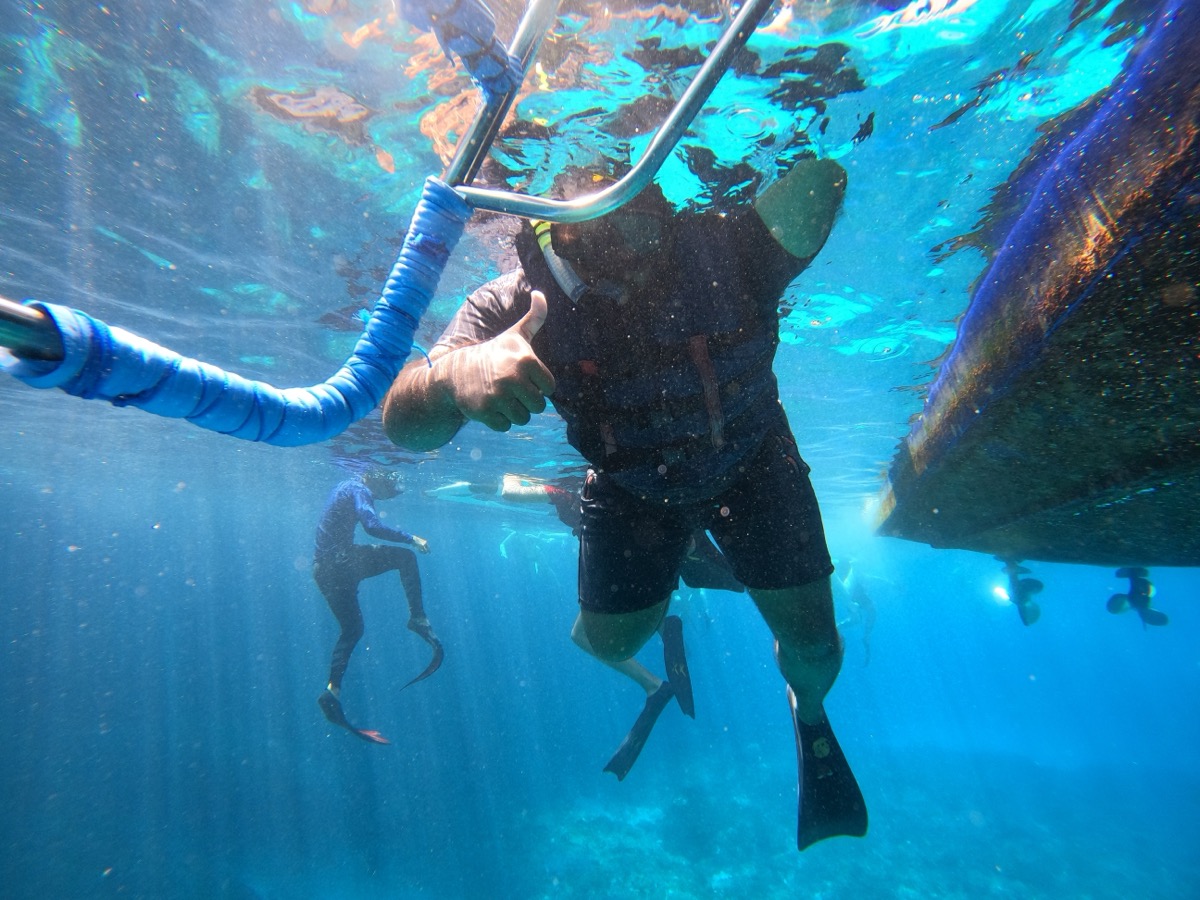 Underwater snorkeling in crystal blue water